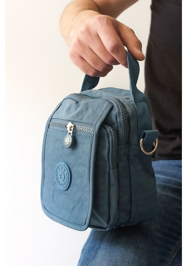 Krinkıl/klinkır Su Geçirmez İthal Kumaş Cırtlı Çokgözlü Erkek Çapraz Omuz Ve El Çantası Mavi 11-6k Mavi