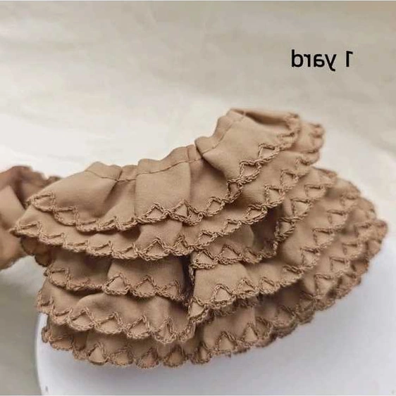 Trendooze Gaojunshop01 Koyu Kahverengi 4 Cm Çift Kat Fırfırlı Dantel Trimi Kumaş Şeridi