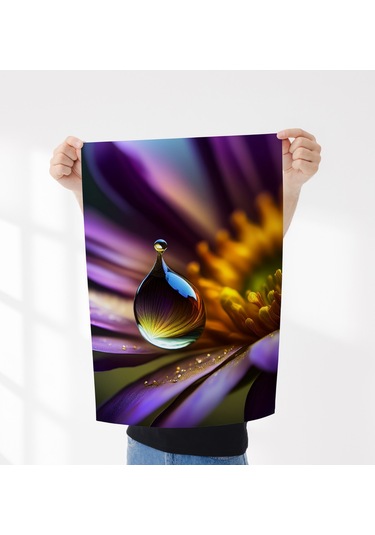 Çerçevesiz Poster - Dijital Baskı - Mor Çiçek Ve Damla