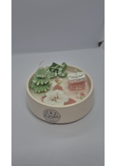 Yılbaşı Hediyelik Linda Kase Mum El Yapımı, Doğal Soya Mum Açık Yeşil