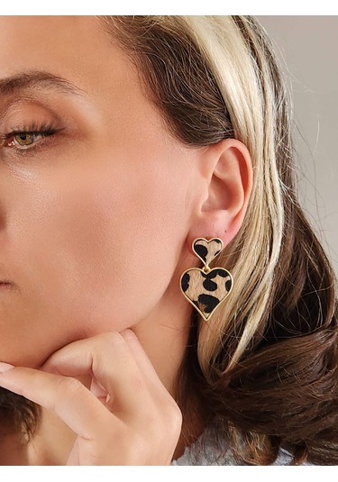 Leopar Kalp Sallantılı Model Küpe Leopar Desenli Çok Renkli