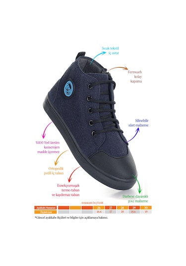 Kiko Kids Kai Fermuarlı Erkek Çocuk Günlük Bot Ayakkabı Lacivert Lacivert