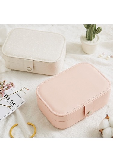 Novahub Kızlar Takı Saklama Kutusu Pu Deri Çift Katmanlı Tasarım Pembe Pembe Pembe