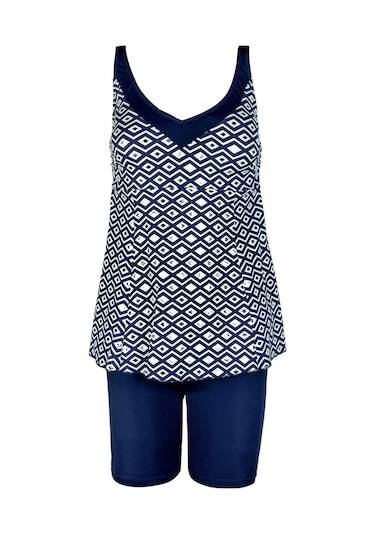 Endeep Kadın Lacivert Geometrik Desenli Tankini Takımı Lacivert