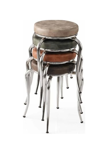 Paslanmaz Krom Ayaklı Deri Tabure 4 Adet Karışık