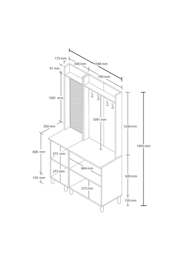 Set 5089-5072 Rapsody Sol Aynalı 3 Kapaklı Membran 4 Askılı Bohem Portmanto Sepet-beyaz Beyaz - Meşe