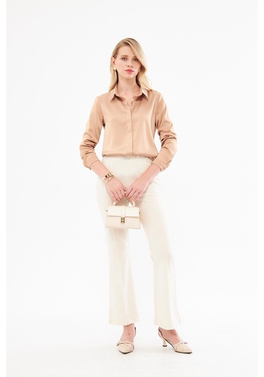 Klasik Saten Gömlek Vizon Vizon