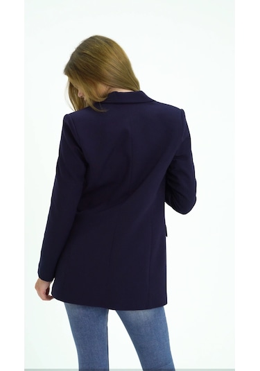 Lacivert Oversize Dokuma Blazer Ceket Lacivert