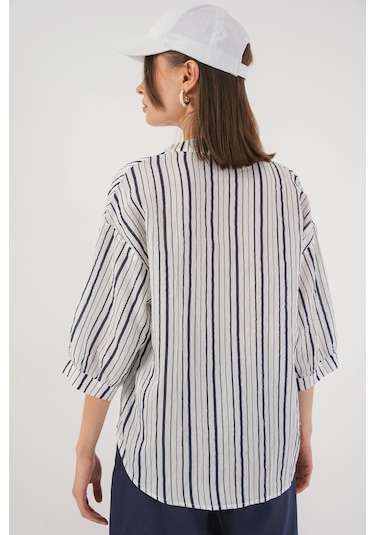 Bigdart Kadın Çizgili Oversize Bluz 967 - F.Lacivert