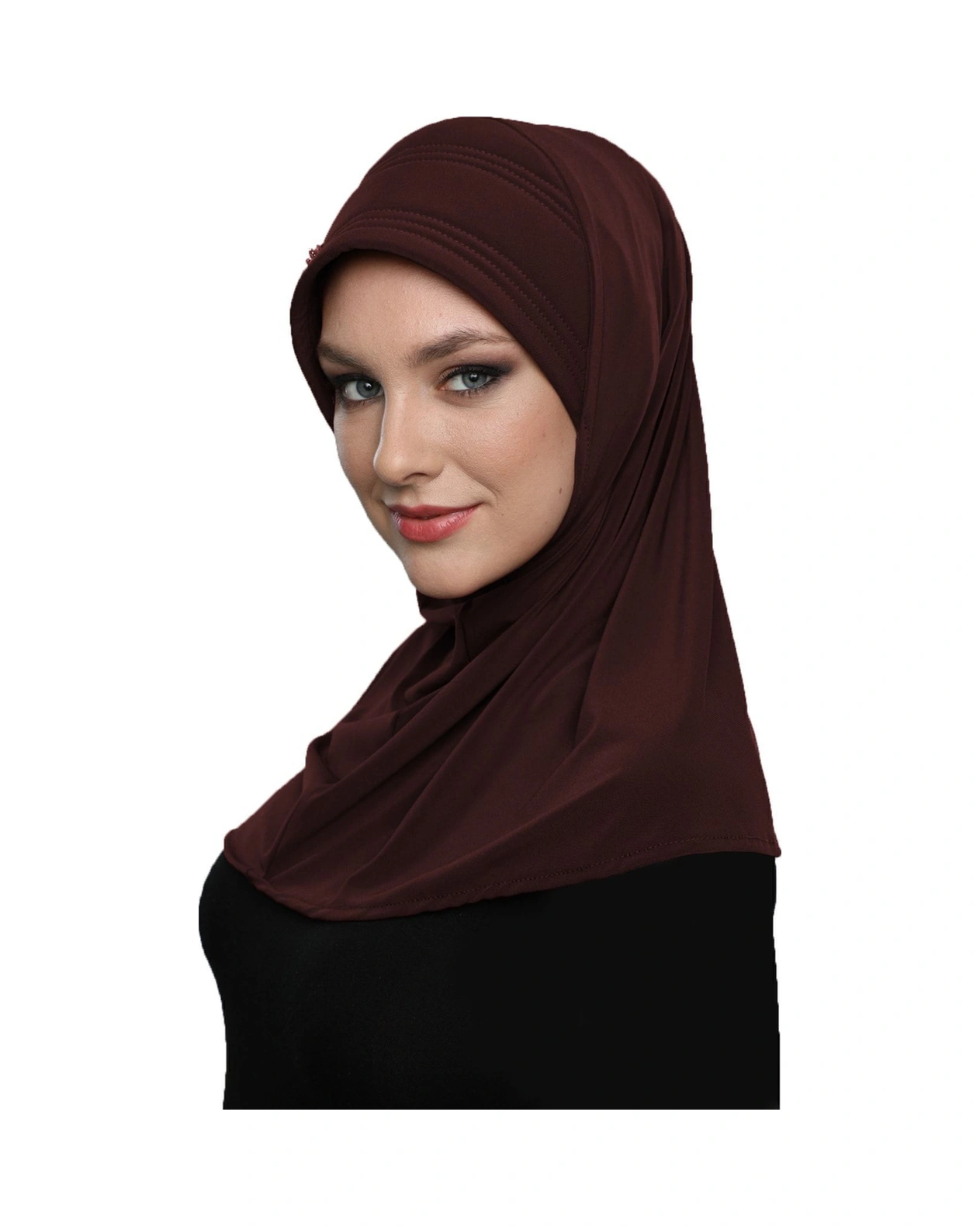 Takmatik Taşlı El Işi Boncuk Işlemeli Kahve Hazır Türban Tesettür Bone Namaz Örtüsü Kahve