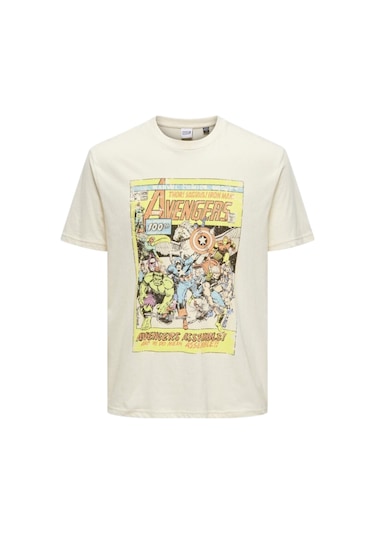 Only Marvel Baskılı Erkek T-shirt 22029522 Krem