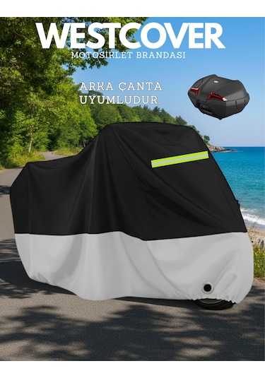 Bajaj Pulsar F 250 Reflektörlü Siyah-gri Arka Çanta Uyumlu Motosiklet Brandası,motor Branda Motor Örtüsü Güvenlik Kilidi Ve Bağlantı Tokalı