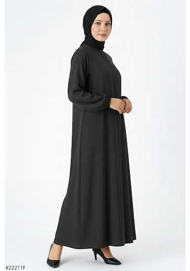 Medine İpeği Mevlana Kesim Cepli Kuşaklı Bol Ferace 4000-gri Gri