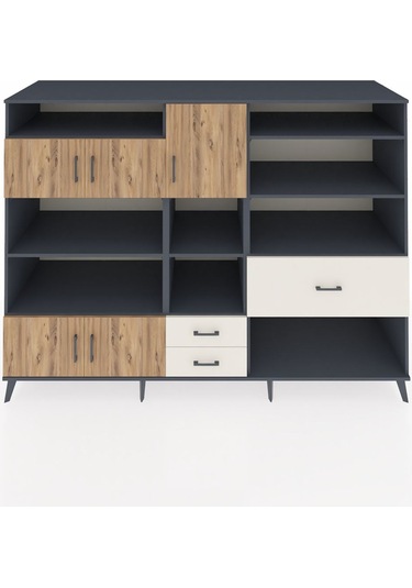 Kronos Dolap 13 Raflı 3 Çekmeceli 5 Kapaklı 220x59x163 Antrasit-ç Antrasit-çam/aytaşı
