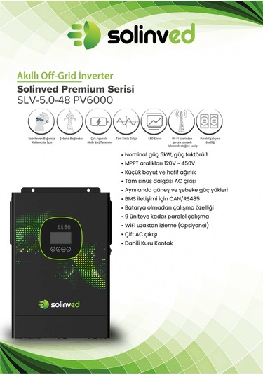 Solinved 5.0 Kw Mppt Off-grıd Inverter 5000w, 48v/ 120-450vdc, Slv-5000-48