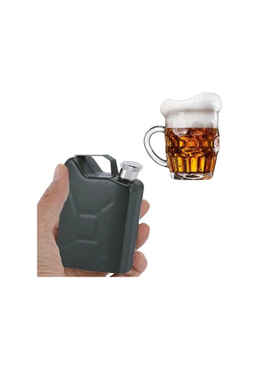 Kosona Stainless Steel Taşınabilir Şarap Potu 5 Unça 146ml - Sağlam Kapaklı, Taşınması Kolay - Kamp, Piknik İçin Yeşil Ordu Yeşili