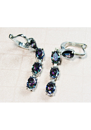 925 Ayar Gümüş  Mistik Topaz Oval Kadın Küpe