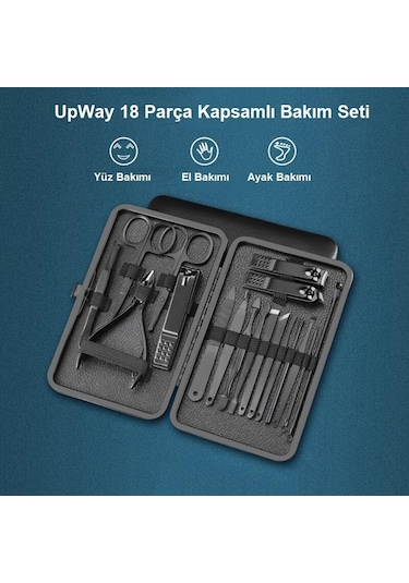 UpWay Deri Çantalı 18 Parça Paslanmaz Çelik Manikür Pedikür Yüz Bakım Seti