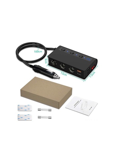 Ranyeek 180w Araç Şarj Cihazı - 4 Usb Qc3.0 Dahil 12-24v Led Voltmetre Ve Sigara Ateşleyici Fonksiyonu Siyah Lacivert - Turuncu