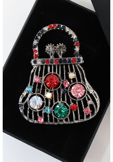 Pırlanta Taşlı Para Çantası Broş. Yaka İğnesi Broş. Taşlı Tasarım Broş. Kadın Broş. Broş. Çanta Broş Çok Renkli