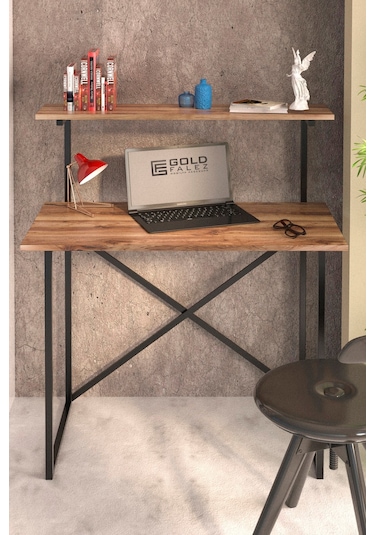 Çalışma Masası Raf Kitaplık Çok Amaçlı Ofis Masa Ceviz