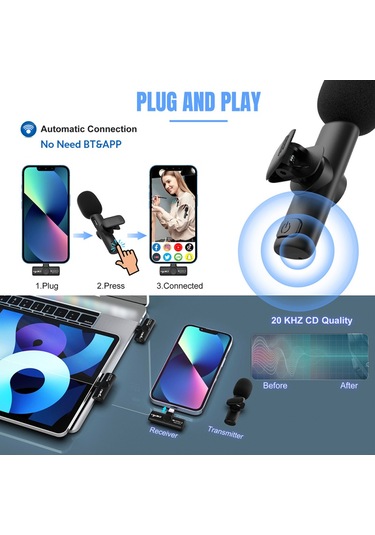 Mufunye F18 2.4g Kablosuz Mikrofon 20m'ye Kadar İletim Mesafesi Tak Ve Çalıştır İOS Uyumlu Cihazları İçin Canlı Yayın Vlog Çekimi