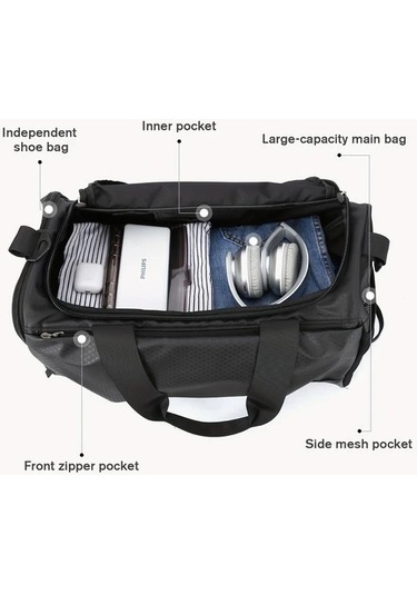 Sandwich Motion003 Siyah Katlanır Fitness Çantası - Ayakkabı Bölmeli Seyahat Sırt Çantası Siyah