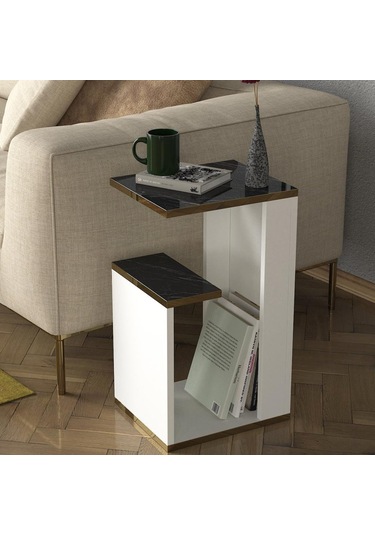 Dekorister Ravenna Koltuk Yan Sehpa Beyaz-Mermer