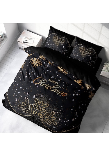 Monohome Yılbaşı Süsü Merry Christmas Çift Kişilik 3D Nevresim Ta (519354419) Siyah