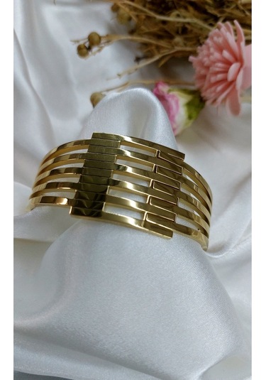 Kaburga Model 316 L Çelik Kelepçe Gold Bileklik,