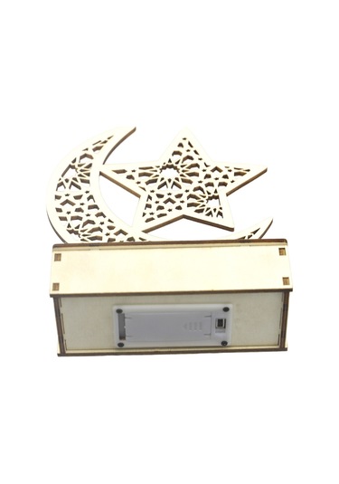 Xiyyadms Ahşap Ay Ve Yıldız Desenli Led Işıkli Ramazan/raya Dekorasyon - Ev Zieratı Ve Gece Lambası Pil Dahil Değil