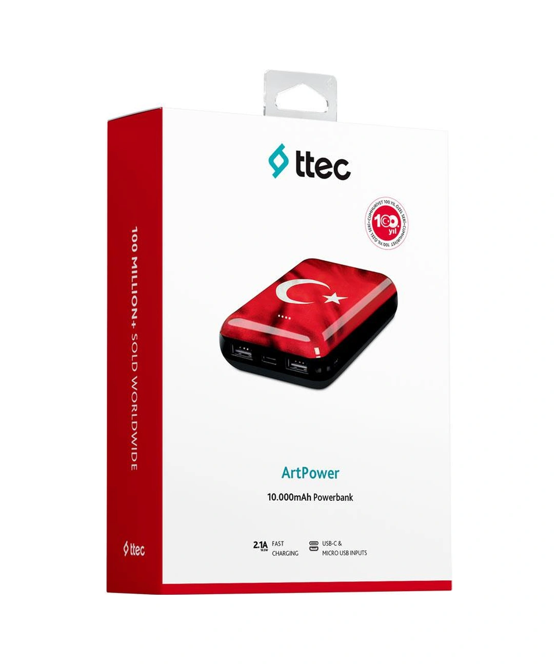 Ttec Artpower Türk Bayrağı 10.000 Mah Taşınabilir Şarj Aleti / Powerbank siyah