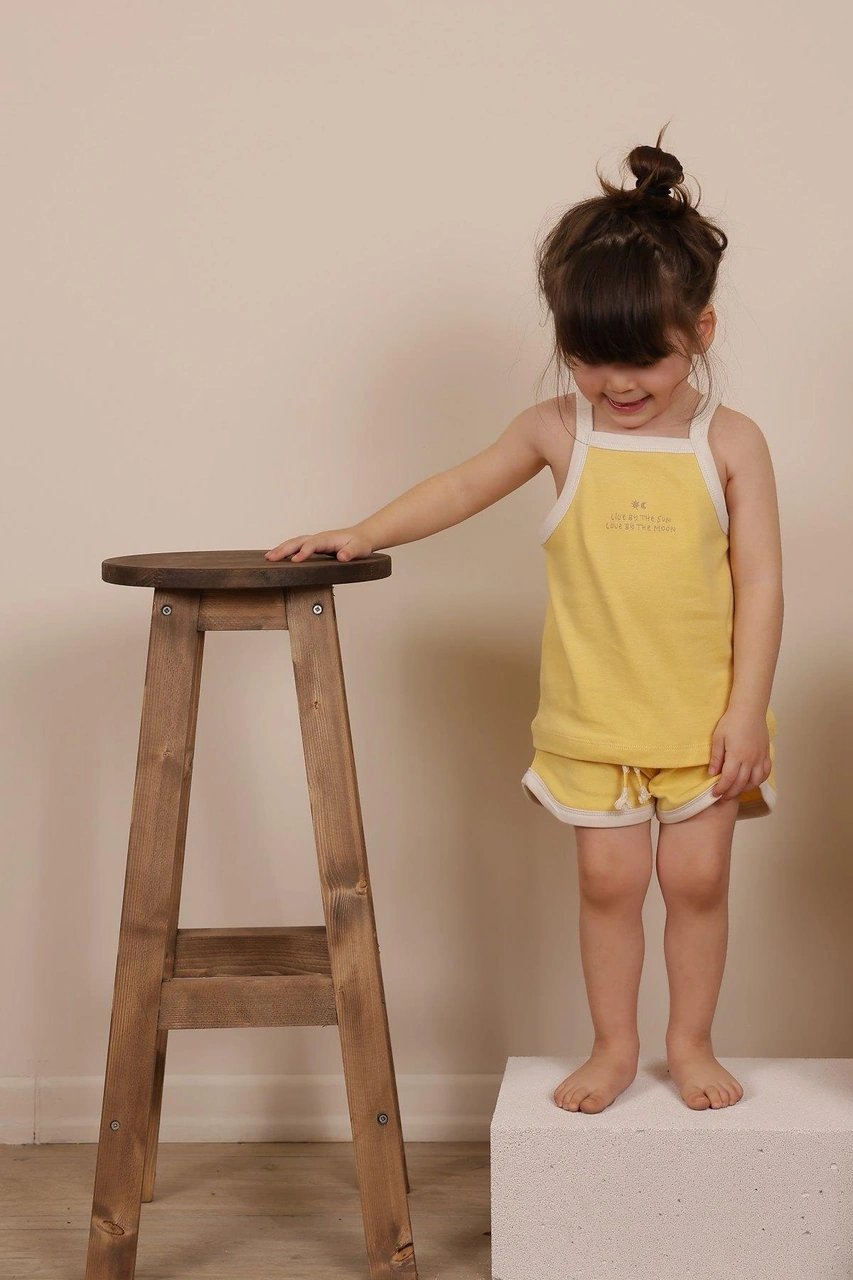 Pastel Sarı Askılı Şortlu Takım Pastel Sarı