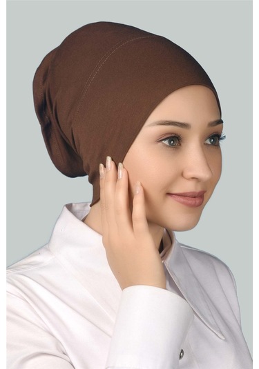 Altobeh Hazır Pratik Geçmeli Uzun Boru Tesettür Bonesi - Çikolata