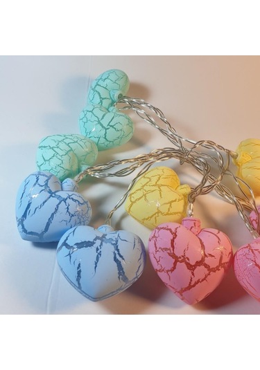 Hdmarketim Rengarenk Çatlak Kalp 10'lu Dekoratif Led Lamba (2 Met