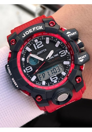 Joefox Digital Ve Analog 2 Yıl Garantili Kronmetre+takvim+alarm+aydınlatma Erkek Kol Saati Joe.bk18 Siyah - Kırmızı