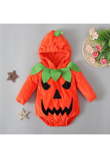 Cadılar Bayramı Balkabağı Bebek Erkek Kız Uzun Kollu Kapşonlu Romper Tulum Cosplay Kostüm Giysileri 0-24 Ay İçin Çok Renkli