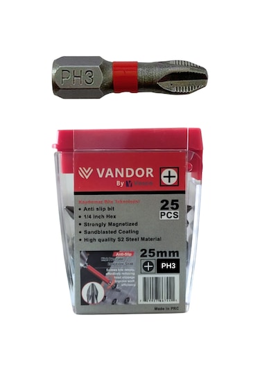 Vandor Anti Slip Bit Kaydırmaz Bits S2 Yüksek Kalite Çelik Ph3 25 - 637962027877