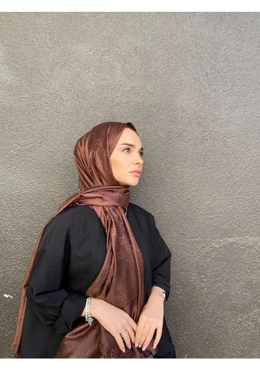Miorel Scarfs G Desen Çift Taraflı Kaşmir İpek Şal 4 Mevsim Soft Pamuklu Şal Acı Kahve