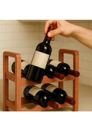 2 Katlı Ahşap Şaraplık Şık Modern Tasarım Şişe Rafı Yıllandırma