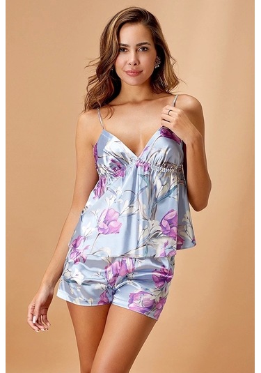 Nurteks 5552 Kadın Saten Şort Takım Mor