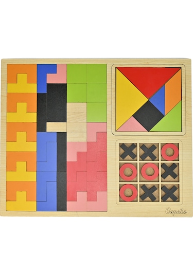 3'lü Oyun Seti Tetris Tangram Xox Eğitici Ahşap Oyuncak