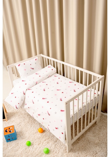 Bebek Nevresim Takımı Fermuarlı 95x145 CM Pembe Yıldız