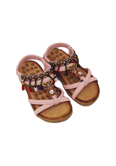 GUJA BLG22Y154 PEMBE KIZ ÇOCUK ARKADAN LASTİKLİ BONCUKLU SANDALET Pembe