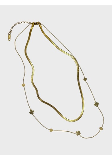 Arnes Jewelry Çelik İtalyan Ezmeli Yoncalı Kalpli Kolye Ar604nes Gold