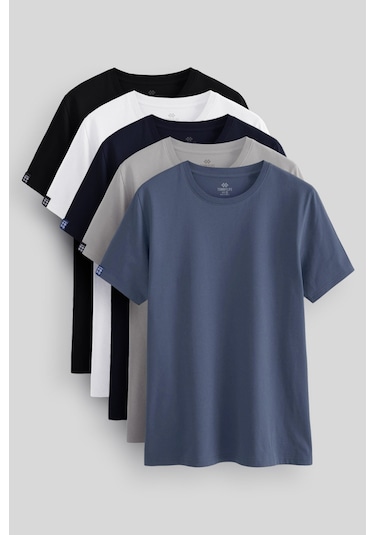 Standart Fit Basic O Yaka 5li Paket Erkek T-shirt - 87911 Siyah - Beyaz - Mavi