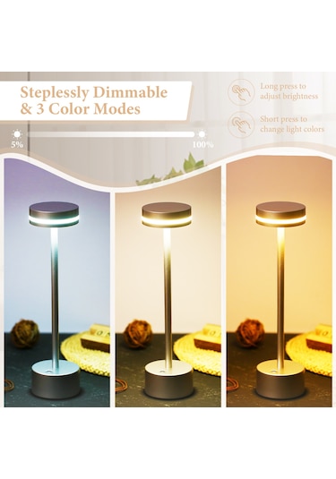 Springsun Neoglint Led Kablosuz Masa Lambası Metal Başucu Gece Lambası Dokunmatik Kontrol Kademesiz Kısılabilir 3 Işık Rengi