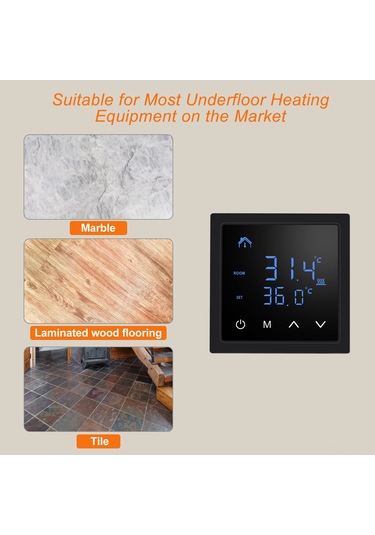 Lemestar Mh-1828 Siyah Duvar Tipi Akıllı Termostat, Zemin Isıtma Kontrol Cihazı, Dahili Ve Dış Sensörlü Oda/zemin Sıcaklığı Regülatörü
