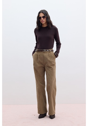 Fitilli Kadife Straıght Fit Pantolon Camel Camel