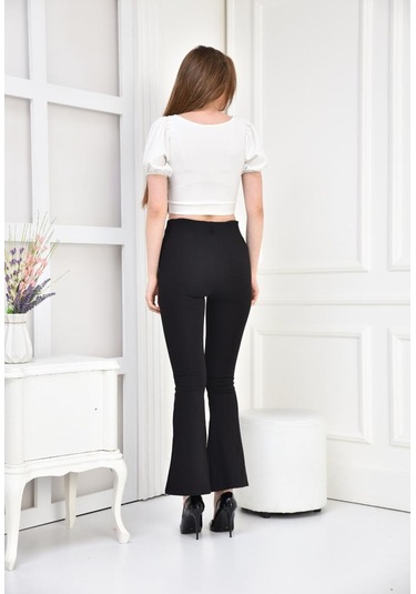 Kadın Siyah İspanyol Paça Toparlayıcı Yüksek Bel Tayt Siyah